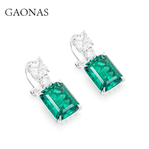 GAONAS高纳仕 人造合成方形贵气10ct绿色耳钉 商品图1