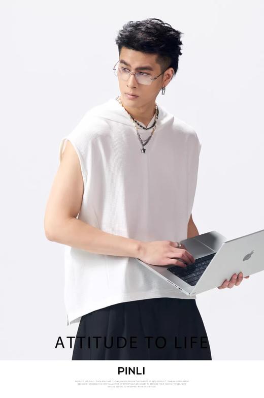 PINLI品立2026夏季新款宽松连帽无袖T恤纯色上衣男潮GD262111011 商品图7