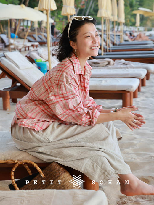 Petit Schan小闪 CLO#1071 Unexpected 粉了个绿 新疆长绒棉桑蚕丝色织格纹休闲长袖衬衫 商品图1