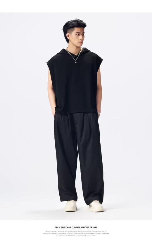 PINLI品立2026夏季新款宽松连帽无袖T恤纯色上衣男潮GD262111011 商品图6