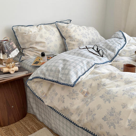 精致贝壳边~全棉碎花斜纹纯棉被套床单床笠四件套学生宿舍三件 清新活泼 四季可用 商品图2