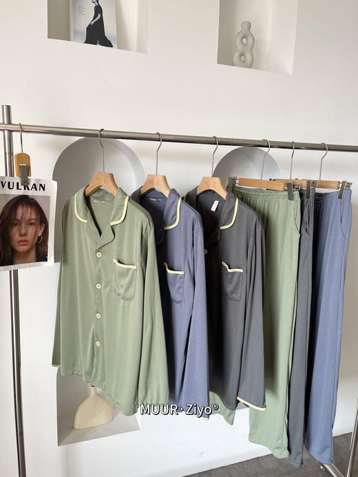 简约主义男女同款衬衫款睡衣套装 商品图7