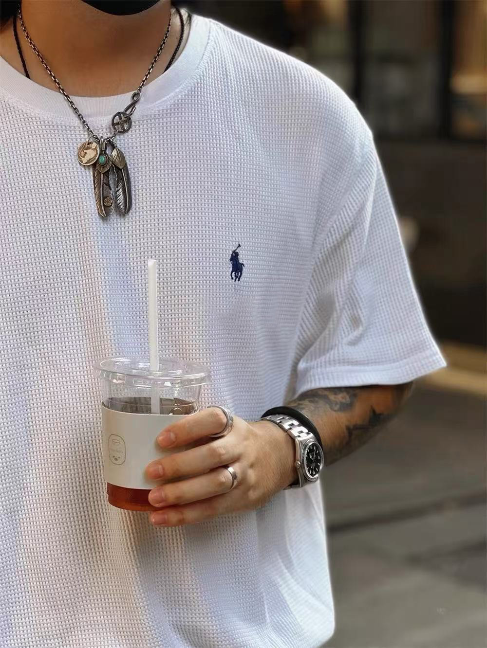 【hm1】情侣经典休闲华夫格圆领短袖T恤！！