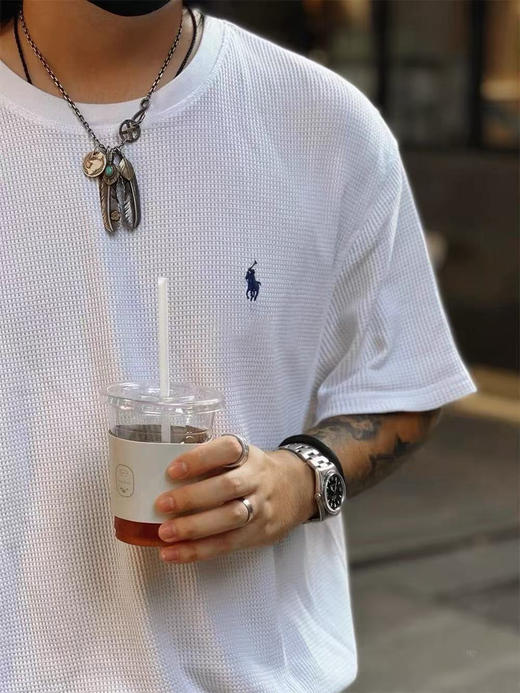 【hm1】情侣经典休闲华夫格圆领短袖T恤！！ 商品图0