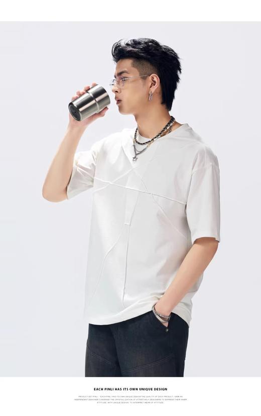 PINLI品立2026夏季新款男士宽松纯色圆领短袖T恤上衣GD262111013 商品图3