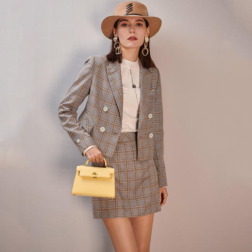 剩S/M/L 芳外春季新款小个子时尚套装气质格子短裙短西服两件套女0332 商品图1