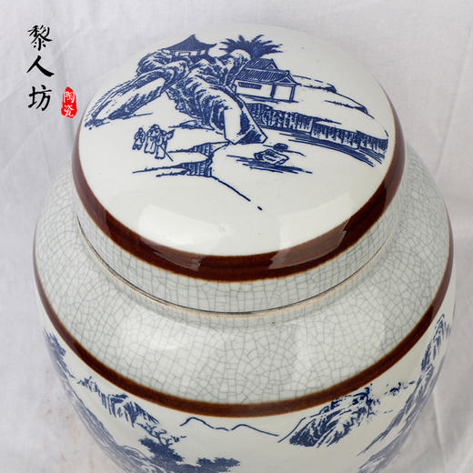 陶瓷骨灰坛 双盖景德镇青花开片山水陶瓷骨灰盒 商品图1