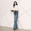 三彩2026夏季新款休闲牛仔裤高腰长裤简约复古水洗喇叭裤微喇裤M 商品缩略图1