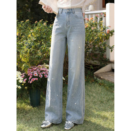 鹿向南「复古絮语」蓝色牛仔裤春季新款时尚百搭设计感直筒长裤女 商品图1