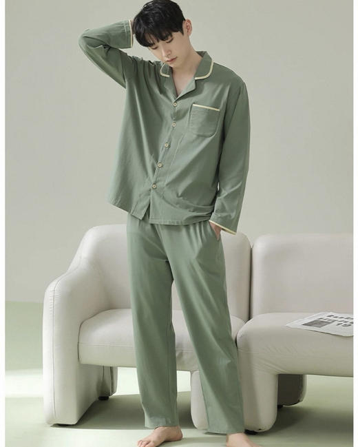 简约主义男女同款衬衫款睡衣套装 商品图1