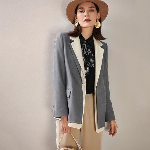 剩S/M/L/XL 芳外春季新款职场通勤西服双色拼接款假两件女式西装外套0160 商品图1