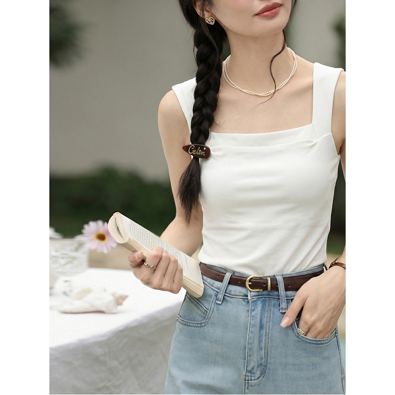 鹿向南「半岛晴空」白色背心上衣女夏季新款法式修身无袖吊带内搭