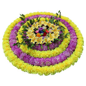 黄+紫+黄+紫仿真花圈1.3米绢花圈假花圈白事用菊花殡仪馆装饰花祭祀祭奠陵园