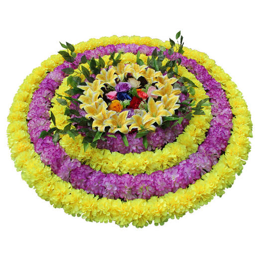 黄+紫+黄+紫仿真花圈1.3米绢花圈假花圈白事用菊花殡仪馆装饰花祭祀祭奠陵园 商品图0