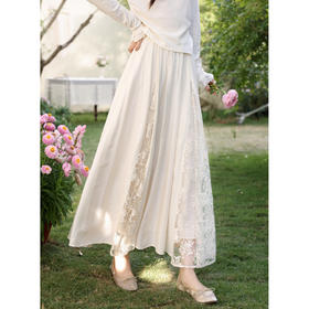 鹿向南「柔风漫摆」法式温柔白杏色A字半身裙女春季蕾丝长款纱裙