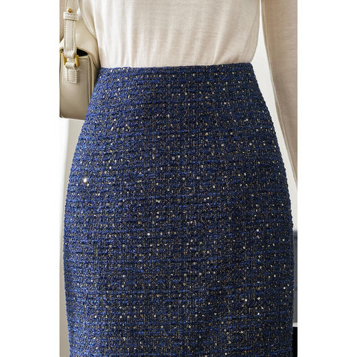 剩S/L/XL/XXL 米思阳2026秋季新款小香风粗花呢短款半身裙时尚亮片包臀裙女3971 商品图4