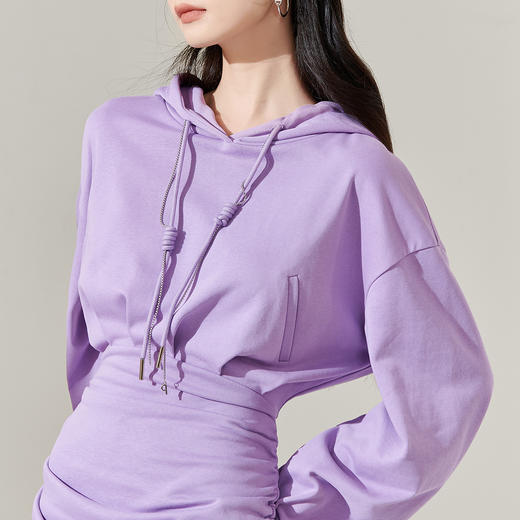 剩S/M/L/XL 芳外新款气质收腰显瘦包臀裙抽绳连帽褶皱针织连衣裙8I24AL0111 商品图4