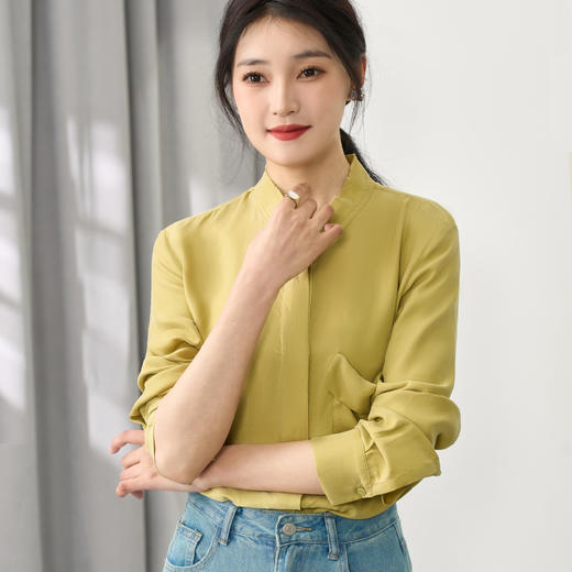 剩S/M/L/XL 芳外新款宽松立领衬衫百搭宽松衬衣女8T24AC0005 商品图3