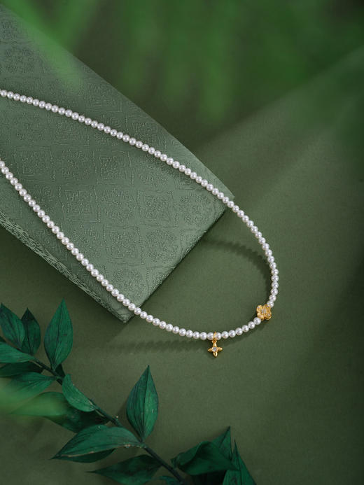 子佩集【幸运同频】银S925珍珠惜王妃项链【QJXL003】四芒星四叶草镀金2602 商品图4