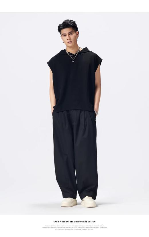 PINLI品立2026夏季新款宽松连帽无袖T恤纯色上衣男潮GD262111011 商品图8