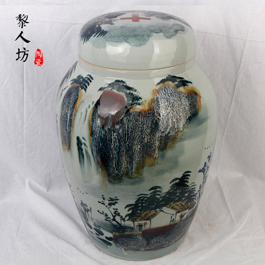 陶瓷骨灰坛子 十字架窑变山水景德镇瓷器彩色骨灰罐 商品图0