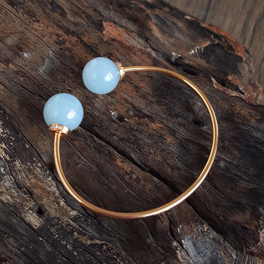 【天然正品】A货翡翠AU750黄金镶钻镶天然细腻糯种紫罗兰13.7MM双圆珠翡翠开口手镯59.5号（皆取最大值）280226HSD49 商品图5