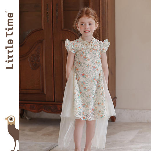 littletime女童旗袍2026夏新款儿童时尚碎花连衣裙高定国风公主裙 商品图2