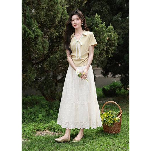 鹿向南「月光白昭」蕾丝a字半身裙女夏2026新款通勤百搭温柔长裙 商品图1