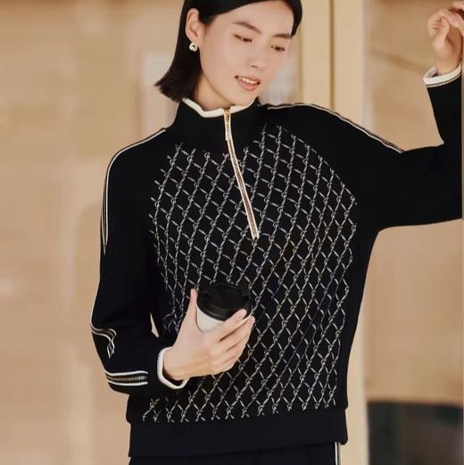 歌蒂诗  格纹拉链立领套头衫裤子 商品图1