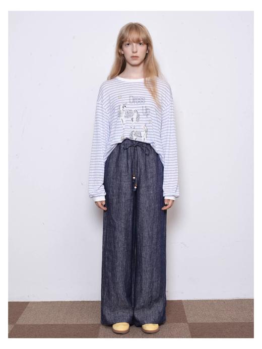 【赵露思/徐若晗同款】de*i 蓝白条纹冰镇感针织T恤 商品图0