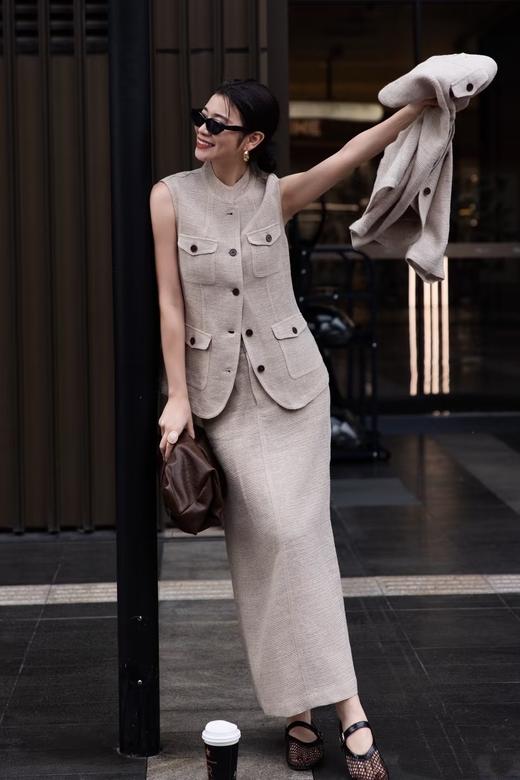 旧巷|老钱收腰贴袋亚麻马甲 商品图3