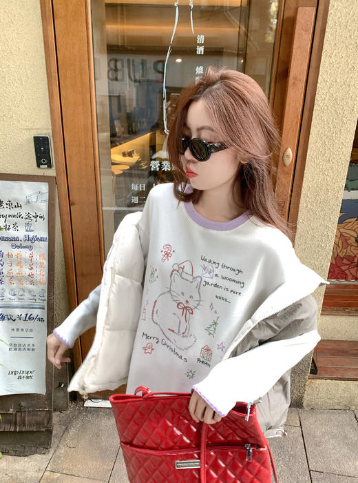 【129元任选2件】现货！ 韩系小猫印花打底衫t恤 商品图11