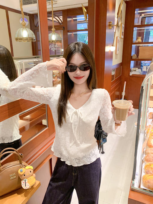 【110元任选2件】现货！ 韩系v领蕾丝t恤 商品图12