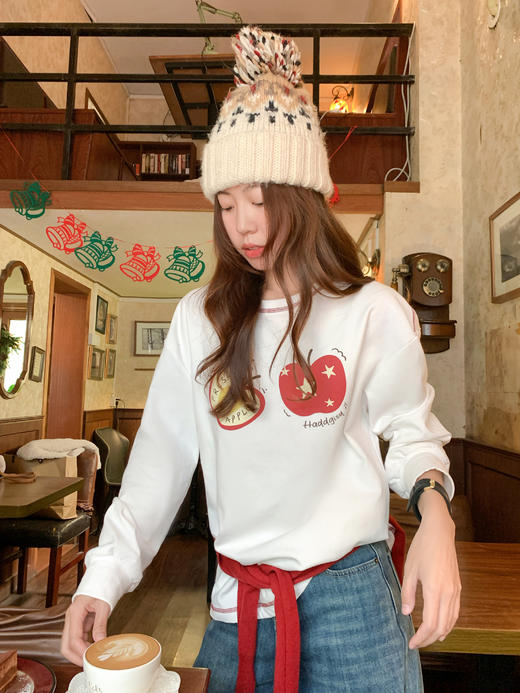 【110元任选2件】现货！韩系苹果印花加绒打底衫 商品图13