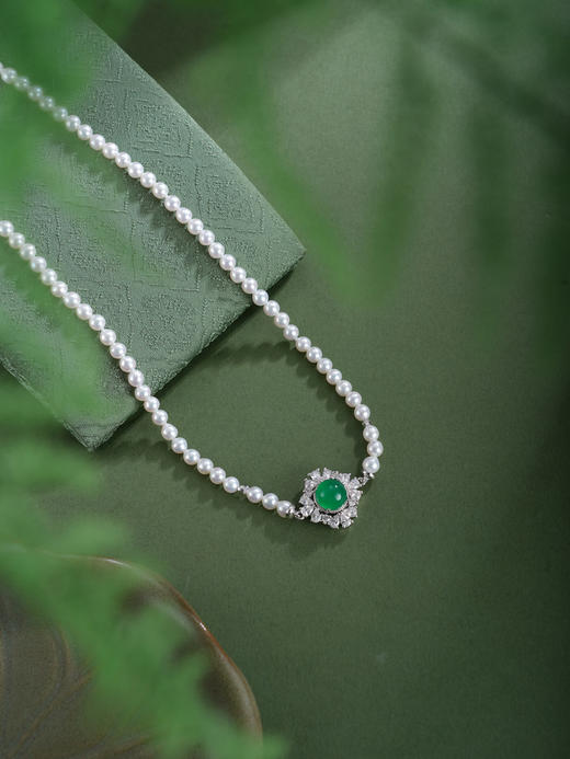 子佩集【华章绮缘】珍珠惜王妃项链【XXXL021】绿玉髓菱形方块2602 商品图3