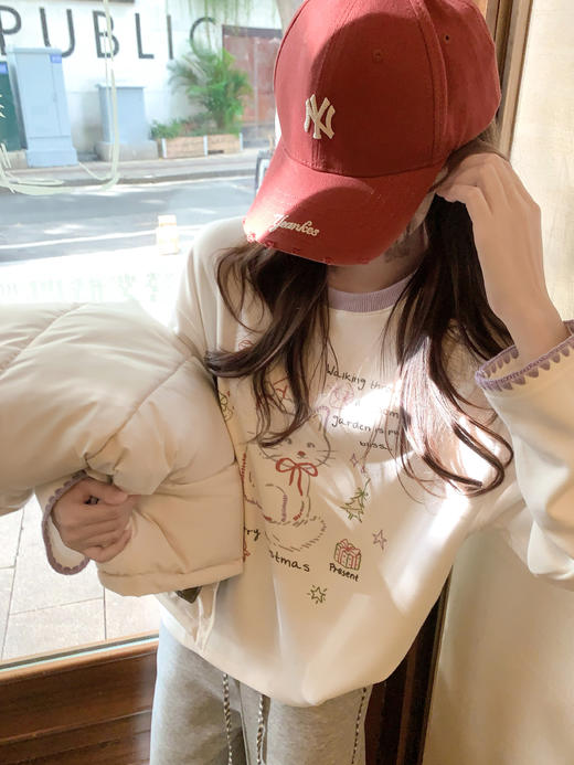 【129元任选2件】现货！ 韩系小猫印花打底衫t恤 商品图13