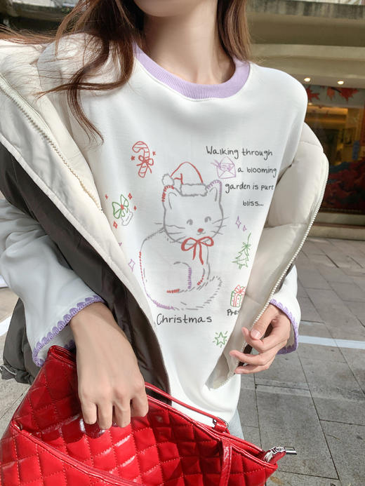 【129元任选2件】现货！ 韩系小猫印花打底衫t恤 商品图12