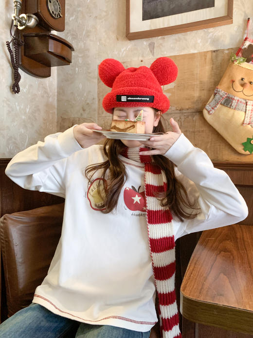 【110元任选2件】现货！韩系苹果印花加绒打底衫 商品图11