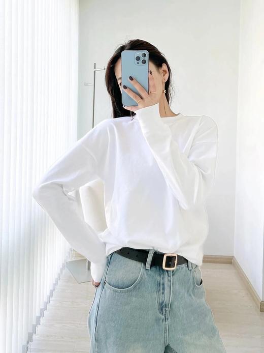 直发【升级版】更加柔顺的600克新疆长绒棉小白T 长袖T恤 商品图1