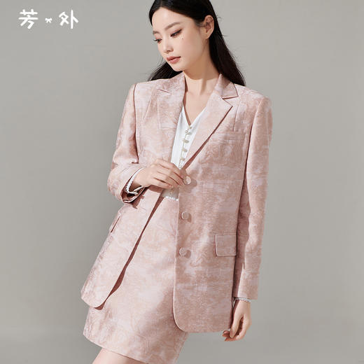 剩XL 芳外新款设计感别致印花通勤西装提花百搭西服外套女8T24AX0211 商品图0