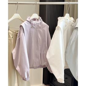 韩系春款新款休闲外套！2026宽松百搭时髦下摆收束工装连帽短外套！