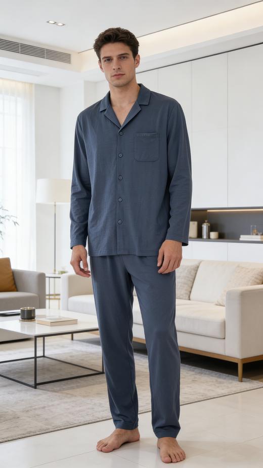 【科技麻】SCHIESSER德国舒雅男士翻领开衫长袖长裤套装35/22783H 商品图2