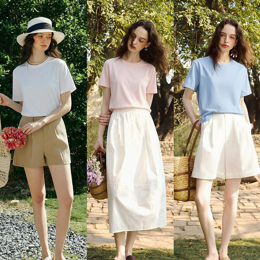 欧芮儿2026年夏季新款圆领白色休闲通勤风简约时尚百搭短袖T恤女 商品图2