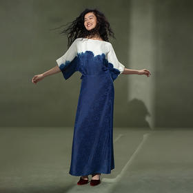 【林栖设计小店】植物染色|手工植物蓝金线提花宽松百搭2026夏新款连衣裙1962052