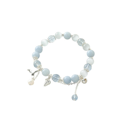 三彩2026新款清新通勤冰透合成海蓝宝猫眼鱼尾海螺小众串珠手串 商品图1