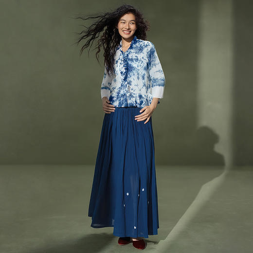 【林栖设计小店】植物染色|手工植物蓝云染优雅花边2026夏新款婴儿棉衬衣1962048 商品图6