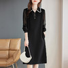 洋气长袖连衣裙女夏季翻领裙子宽松女装2026新款大码女士黑色长裙 商品缩略图0