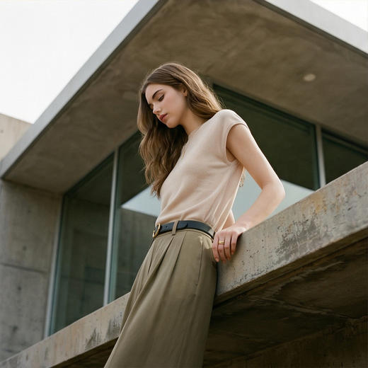 PALUOPO/PL春夏圆领舒适减龄针织短袖小个子百搭T恤女ES250953M 商品图3