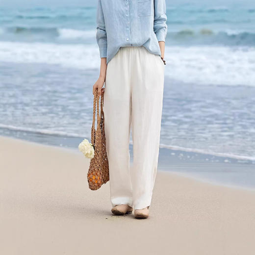 天丝亚麻斜纹直筒女裤，休闲百搭明线阔腿裤HS26802 商品图0