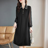 洋气长袖连衣裙女夏季翻领裙子宽松女装2026新款大码女士黑色长裙 商品缩略图1